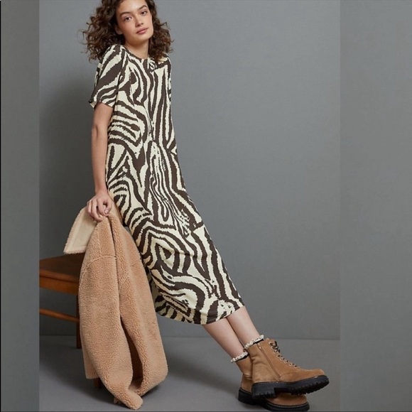 ANTHROPOLOGIE Corey Lynn Calter Zebra Print Midi Dress NEW - Picture 1 of 9